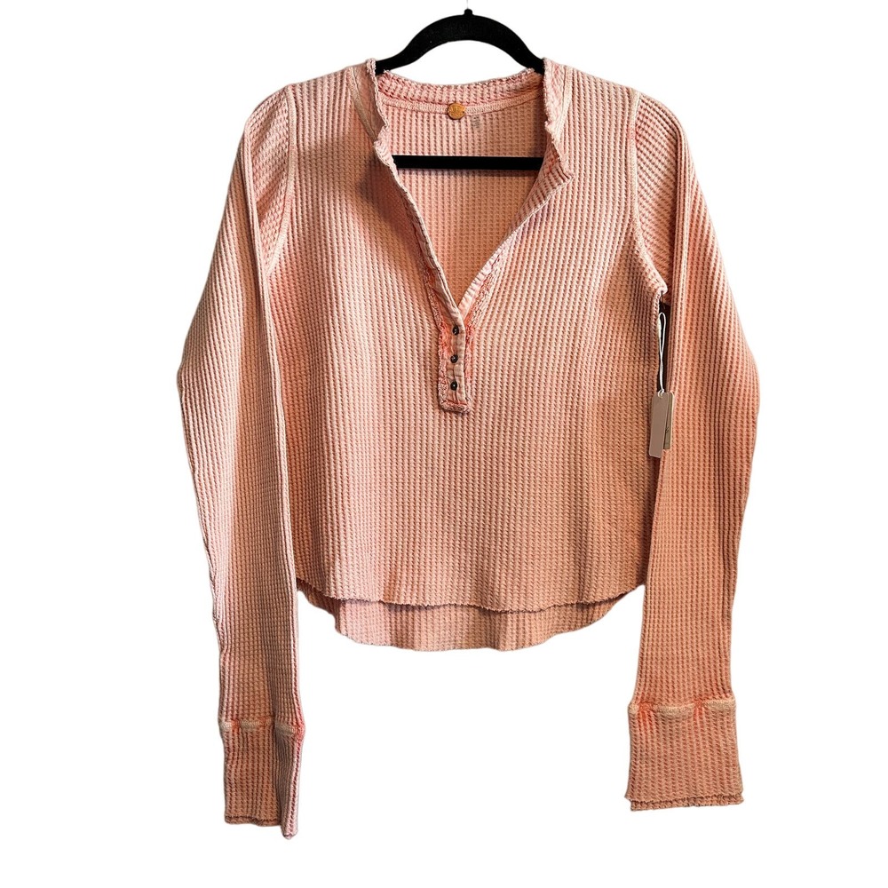 SOLD ❗️Free People Colt Waffle Knit Thermal Long Sleeve Raw Hem Top NWT Size M - Picture 1 of 12